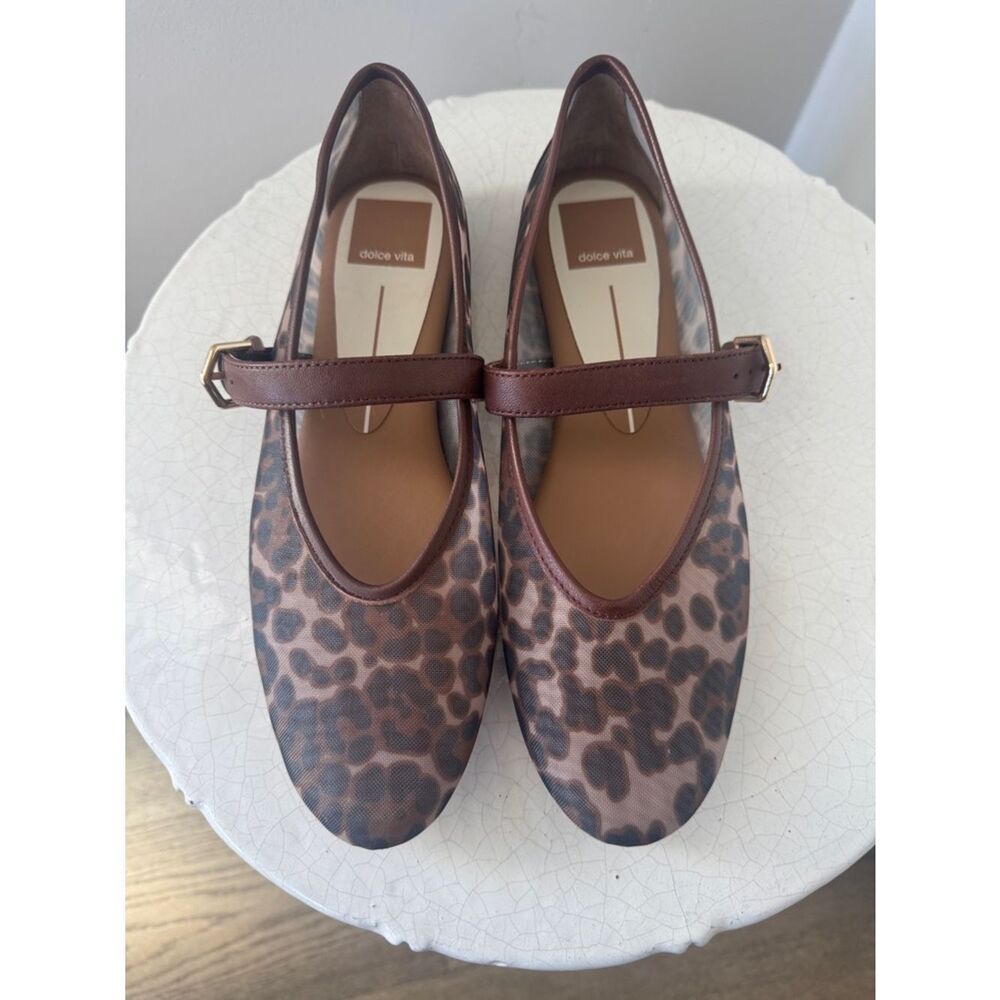 SOLD Dolce Vita ROSLYN Mesh Leopard Print Brown Mary Jane Ballet Flats Size 7 - Picture 3 of 10